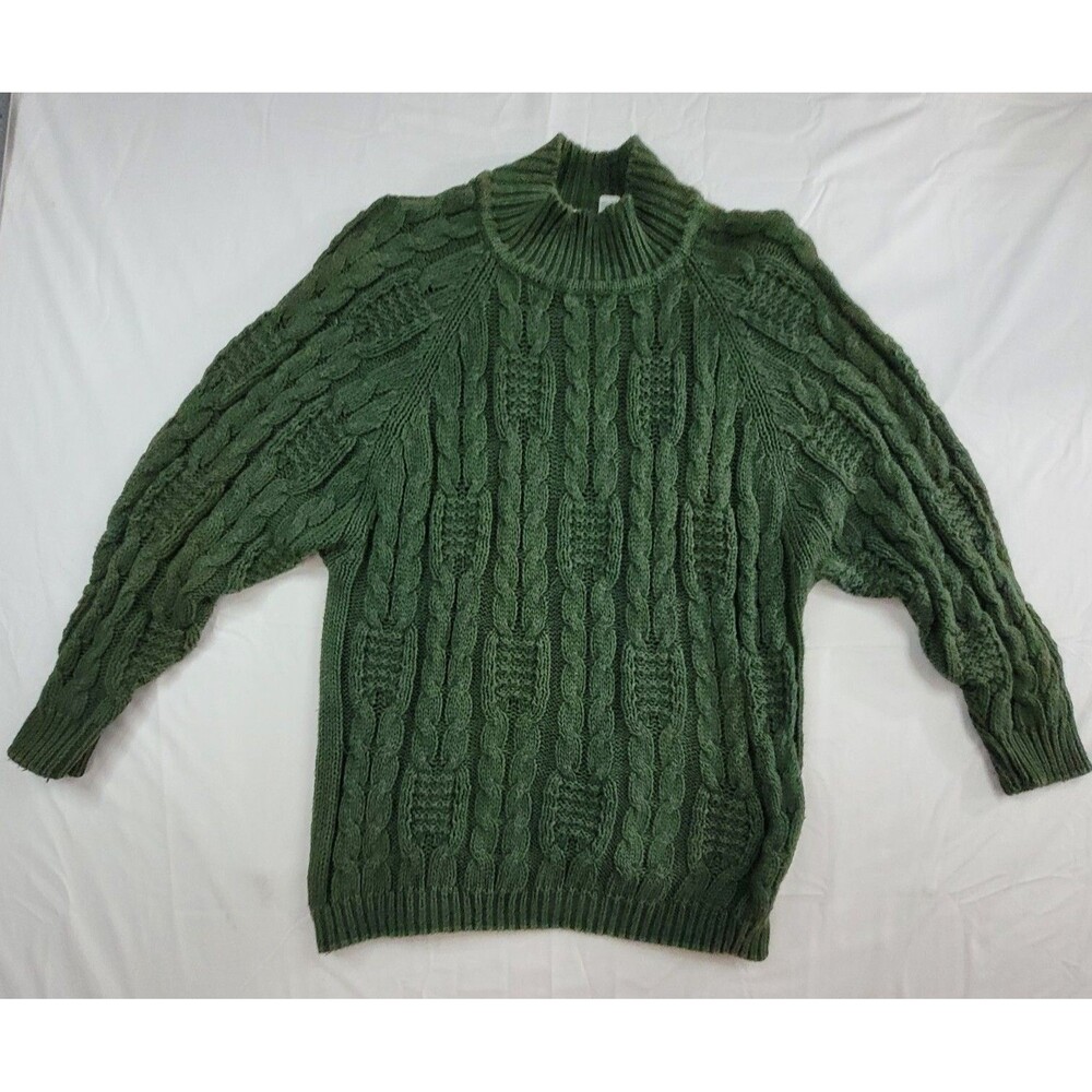 Shenanigans Sweater Women Sz Large Cable Knit Irish Green Chunky L Puffy Sleeve